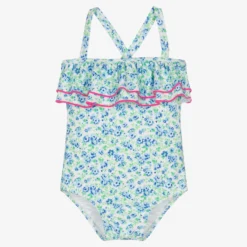 Sunuva Baby Girls White & Blue Floral Swimsuit