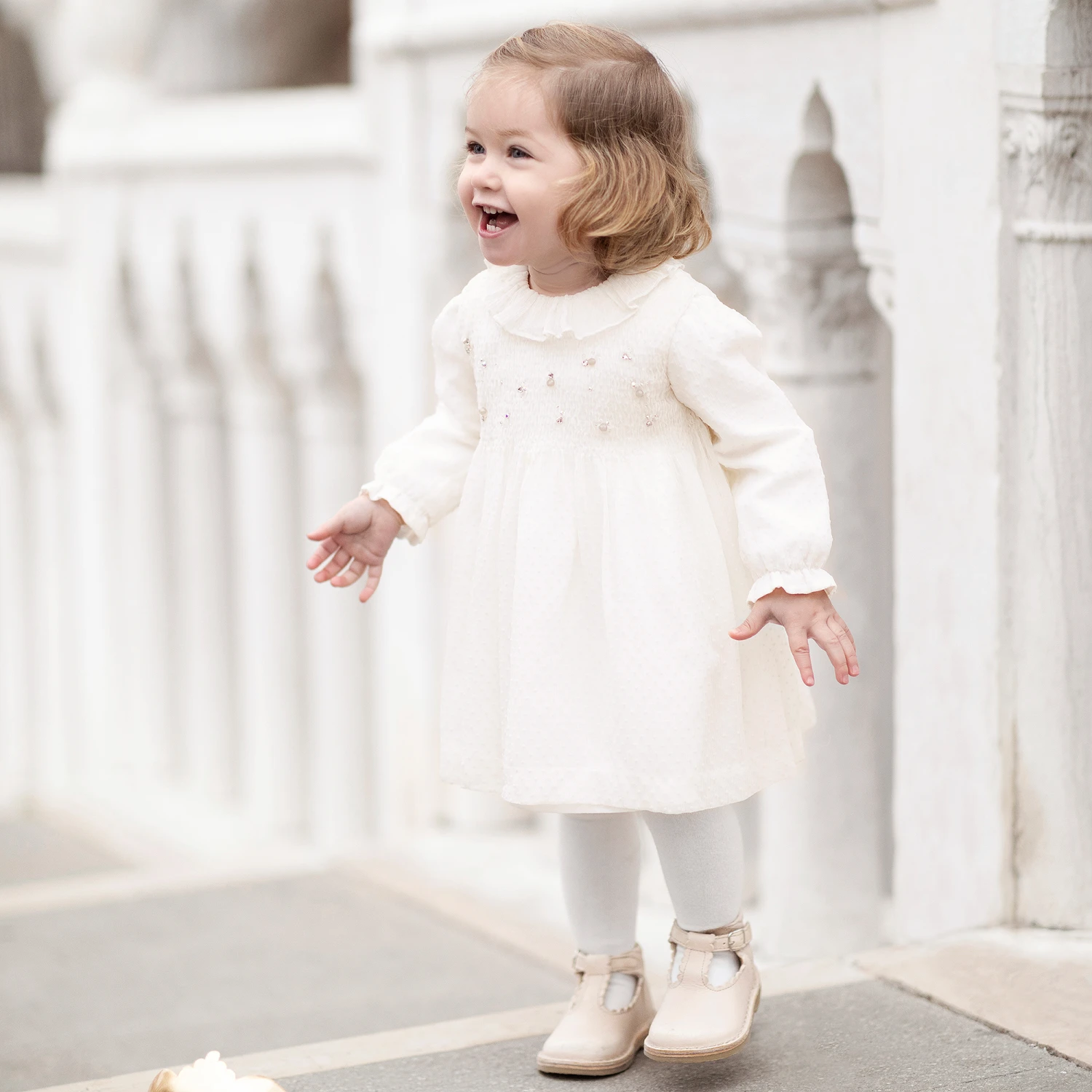 Tartine Et Chocolat Girls Ivory Silk Dress 2 Tartine Et Chocolat Girls Ivory Silk Dress - Image 2