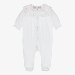 Tartine Et Chocolat Girls White Smocked Collar Babygrow