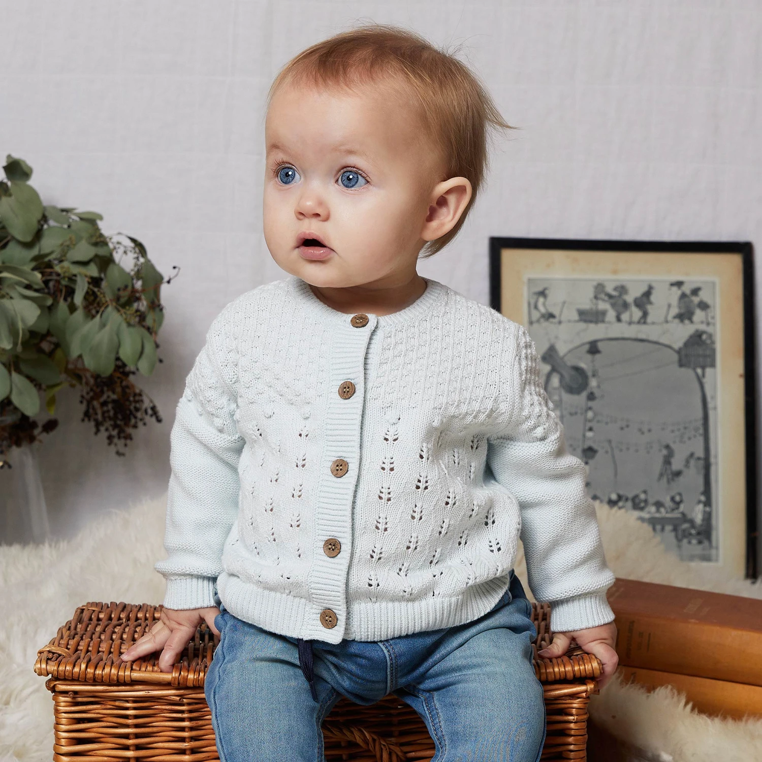 The Little Tailor Blue Knitted Baby Cardigan 2 The Little Tailor Blue Knitted Baby Cardigan - Image 2