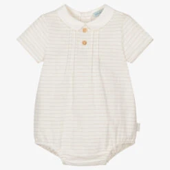 Tutto Piccolo Ivory Striped Cotton Bodysuit