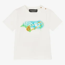 Versace White Cotton Safety Pin Logo Baby T-Shirt