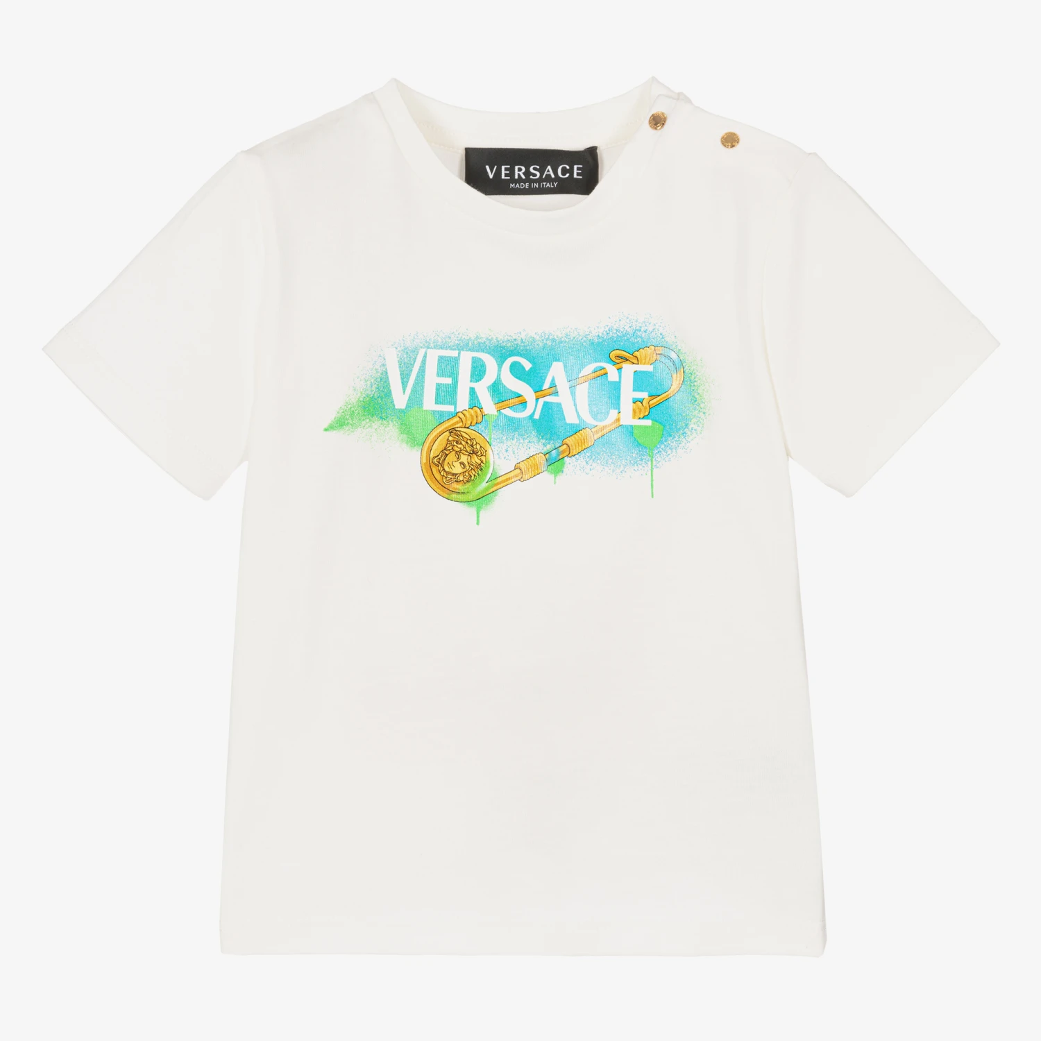 Versace White Cotton Safety Pin Logo Baby T-Shirt 1 Versace White Cotton Safety Pin Logo Baby T-Shirt