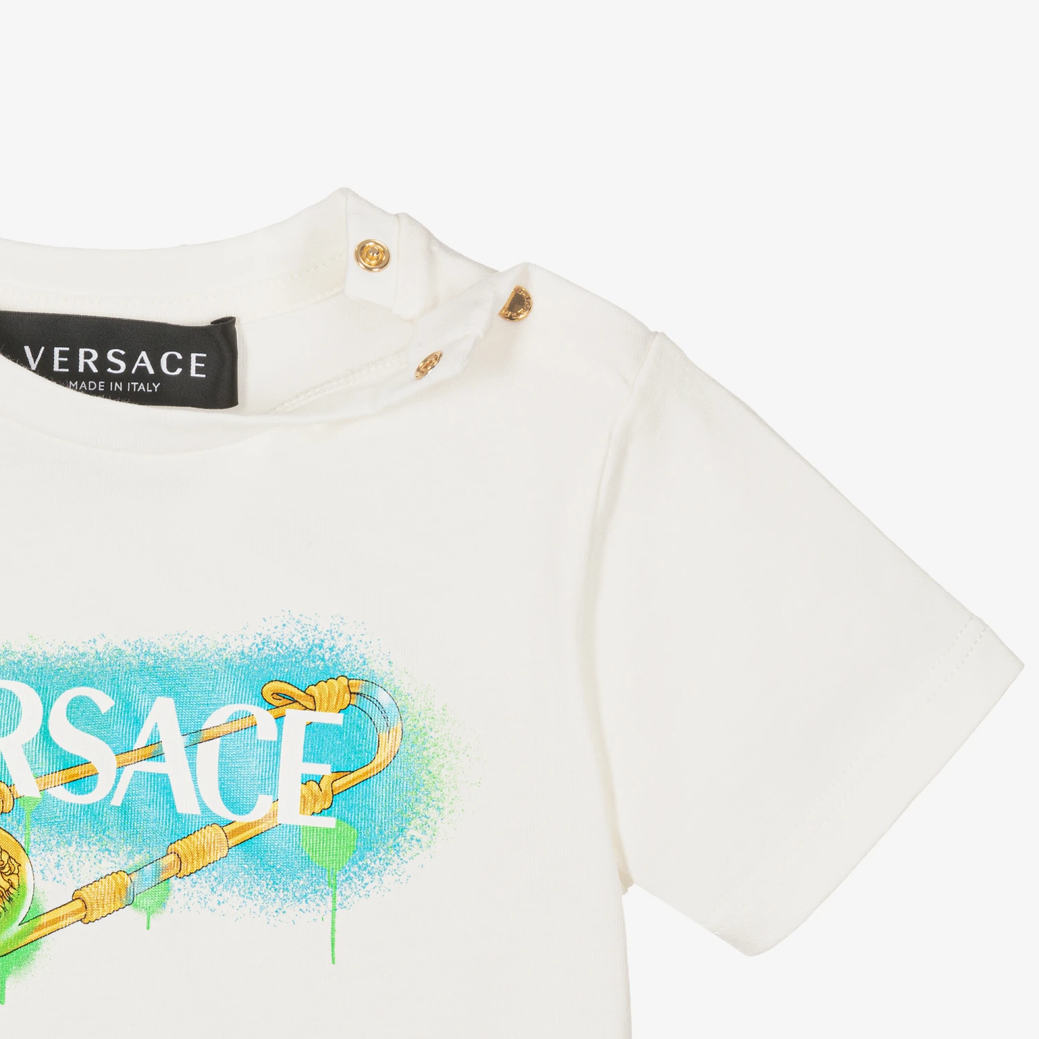 Versace White Cotton Safety Pin Logo Baby T-Shirt 3 Versace White Cotton Safety Pin Logo Baby T-Shirt - Image 3