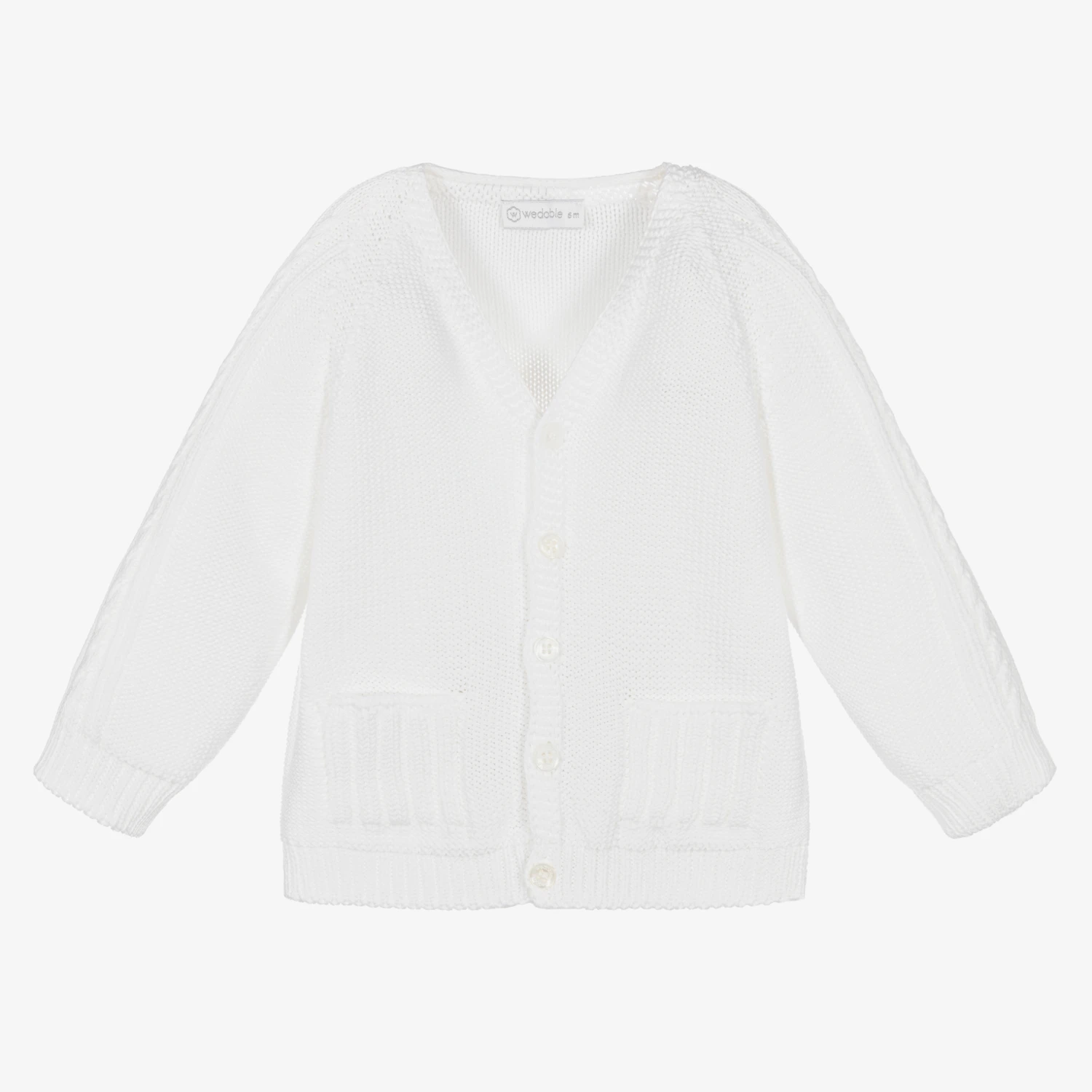 Wedoble White Cotton Knit Baby Cardigan 1 Wedoble White Cotton Knit Baby Cardigan