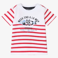 Week-end à La Mer Baby Boys Red & White Striped T-Shirt