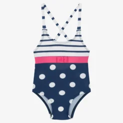 Week-end à La Mer Baby Girls Navy Blue Polka Dot Swimsuit
