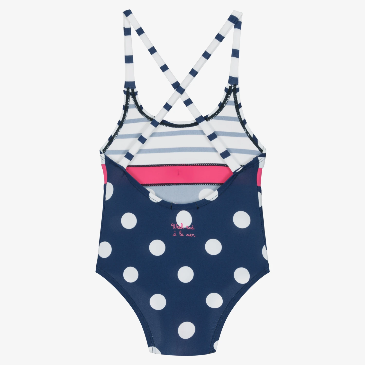 Week-end à La Mer Baby Girls Navy Blue Polka Dot Swimsuit 2 Week-end à La Mer Baby Girls Navy Blue Polka Dot Swimsuit - Image 2