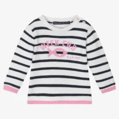Week-end à La Mer Baby Girls White Cotton Striped Sweater